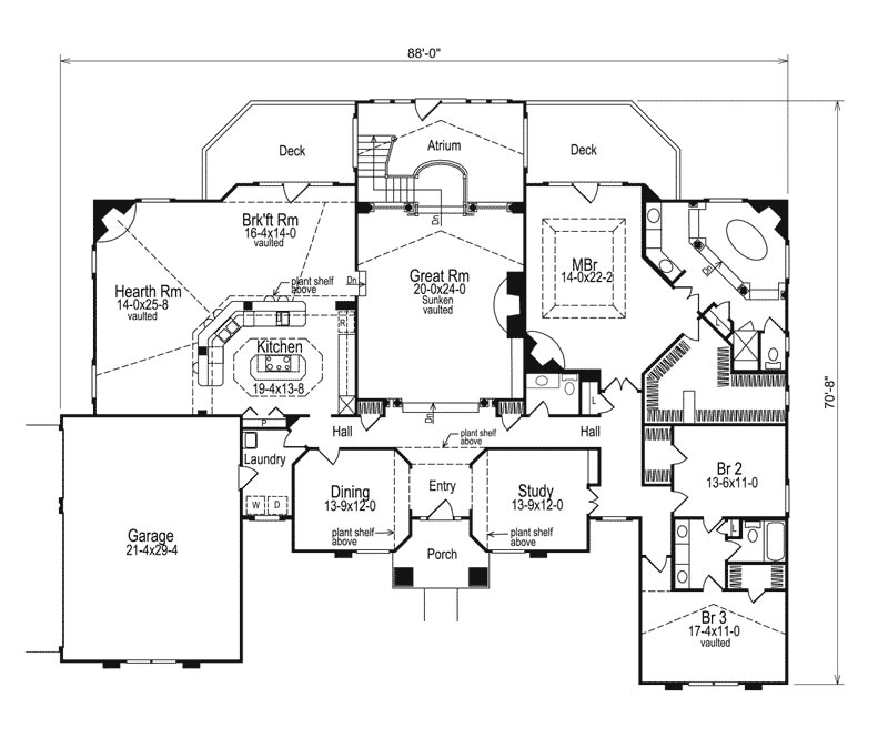 Colonial house Plan, 3 Bedrooms Family home, sunken great room ...